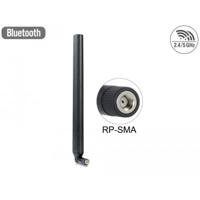 Delock WLAN 802.11 ac/a/h/b/g/n Antenna RP-SMA plug 5.5 - 9 dBi omnidirectional with tilt joint black