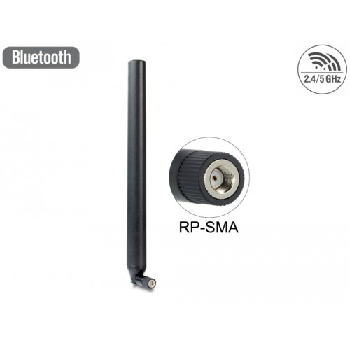 Delock WLAN 802.11 ac/a/h/b/g/n Antenna RP-SMA plug 5.5 - 9 dBi omnidirectional with tilt joint black