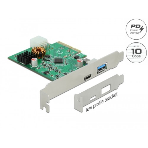 Delock PCI Express x4 Card to 1 x external USB Type-C™ female with PD function + 1 x external USB Type-A female SuperSpeed USB 1