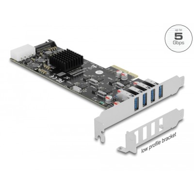 Delock PCI Express x4 Card to 4 x external SuperSpeed USB (USB 3.2 Gen 1) USB Type-A female Quad Channel - Low Profile Form Fact