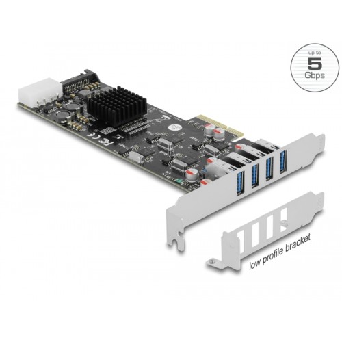 Delock PCI Express x4 Card to 4 x external SuperSpeed USB (USB 3.2 Gen 1) USB Type-A female Quad Channel - Low Profile Form Fact