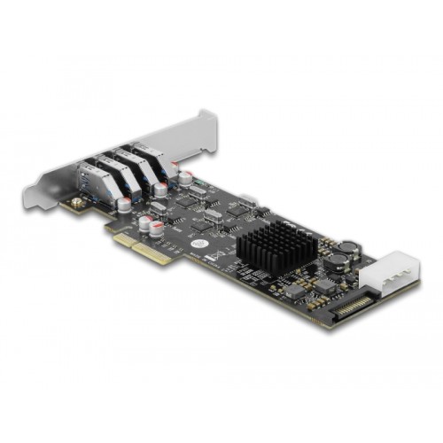 Delock PCI Express x4 Card to 4 x external SuperSpeed USB (USB 3.2 Gen 1) USB Type-A female Quad Channel - Low Profile Form Fact