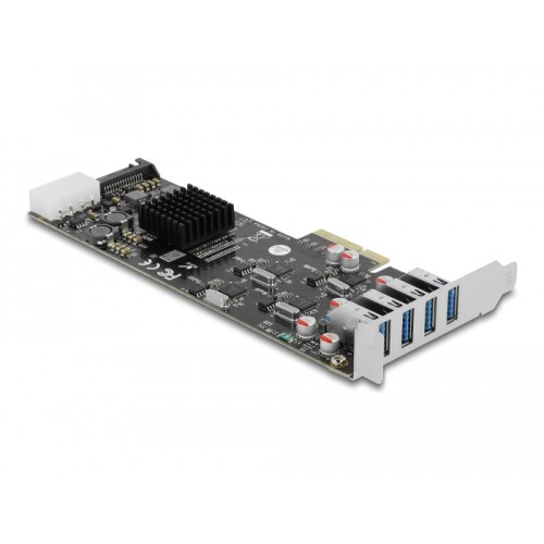 Delock PCI Express x4 Card to 4 x external SuperSpeed USB (USB 3.2 Gen 1) USB Type-A female Quad Channel - Low Profile Form Fact