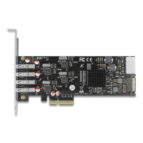 Delock PCI Express x4 Card to 4 x external SuperSpeed USB (USB 3.2 Gen 1) USB Type-A female Quad Channel - Low Profile Form Fact