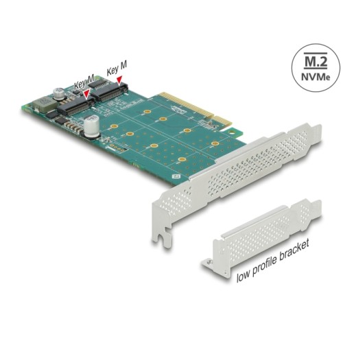 Delock PCI Express x8 Card to 2 x internal NVMe M.2 Key M - Bifurcation - Low Profile Form Factor