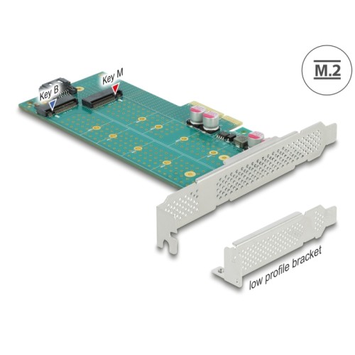 Delock PCI Express x4 Card to 1 x M.2 Key B + 1 x NVMe M.2 Key M - Low Profile Form Factor