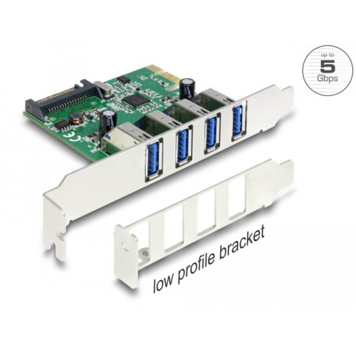 Delock PCI Express x1 Card to 4 x external USB Type-A female SuperSpeed USB 5 Gbps (USB 3.2 Gen 1)
