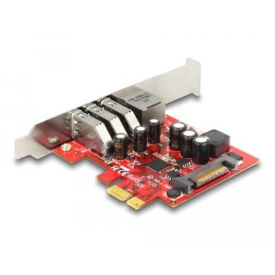 Delock PCI Express Card > 3 x external USB 3.0 + 1 x external Gigabit LAN - Low Profile Form Factor 2