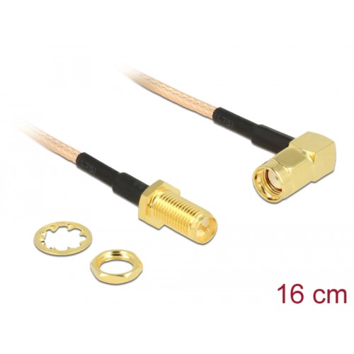 Delock Antenna Cable RP-SMA plug 90°  RP-SMA jack bulkhead RG-316 16 cm