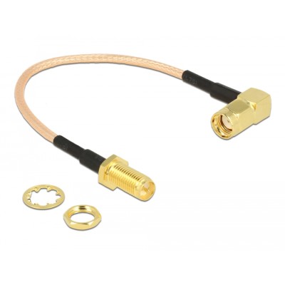 Delock Antenna Cable RP-SMA plug 90°  RP-SMA jack bulkhead RG-316 16 cm 2