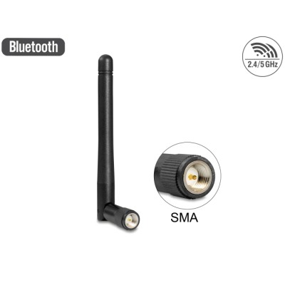 Delock WLAN 802.11 ac/a/b/g/n Antenna SMA plug 2 dBi omnidirectional with tilt joint black