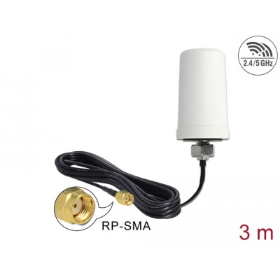 Delock WLAN Antenna RP-SMA 802.11 ac/a/h/b/g/n 0 dBi 3 m ULA100 omnidirectional white outdoor