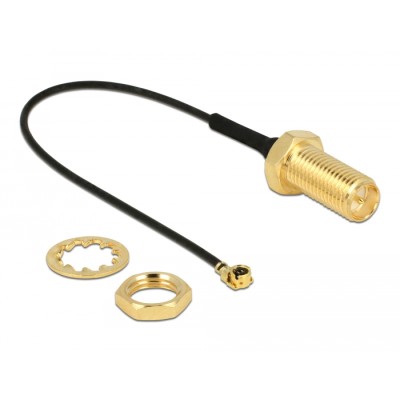 Delock Antenna Cable RP-SMA jack bulkhead to I-PEX Inc., MHF® I plug 1.13 10.0 cm thread length 10 mm 2