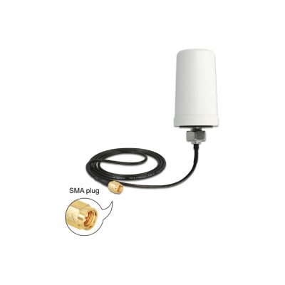 Delock WLAN 802.11 ac/a/h/b/g/n Antenna SMA plug 1.4 - 3.0 dBi omnidirectional with connection cable ULA100 1 m white outdoor