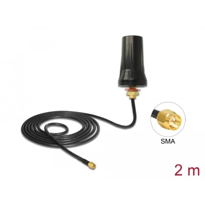 Delock ISM 433 MHz Antenna SMA plug 2 dBi omnidirectional black roof mount outdoor