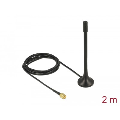 Delock Antenna ISM 433 MHz SMA 2 dBi 2 m RG-174 omnidirectional fixed magnetic base black
