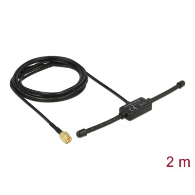 Delock ISM 433 MHz Antenna SMA Plug 3 dBi omnidirectional fixed black adhesive mounting