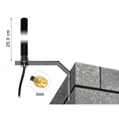 Delock LTE UMTS GSM Antenna SMA plug 3 dBi omnidirectional fixed with connection cable RG-58, 3 m wall mounting outdoor black 2