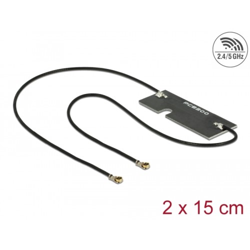 Delock WLAN 802.11 ac/a/h/b/g/n Twin Antenna 2 x I-PEX Inc., MHF® 4L plug 3 - 5 dBi 1.13 2 x 15 cm PCB internal self adhesive