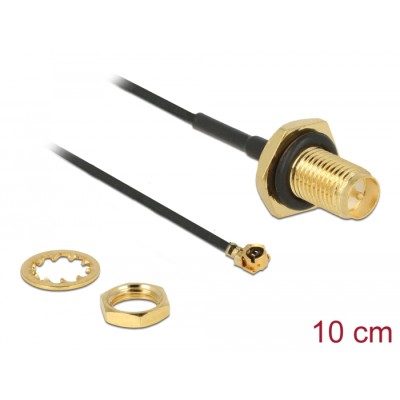 Delock Antenna Cable RP-SMA jack bulkhead to I-PEX Inc., MHF® I plug 1.13 10 cm thread length 9 mm splash proof