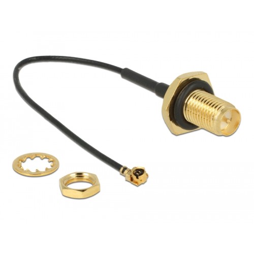 Delock Antenna Cable RP-SMA jack bulkhead to I-PEX Inc., MHF® I plug 1.13 10 cm thread length 9 mm splash proof