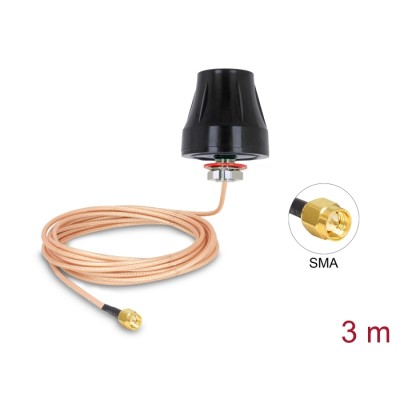Delock LTE Antenna SMA plug 2 dBi fixed omnidirectional with connection cable (RG-316U, 3 m) outdoor black