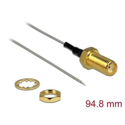 Delock Antenna Cable SMA jack bulkhead  open end tinned 1.37 94.8 mm, thread length 10 mm
