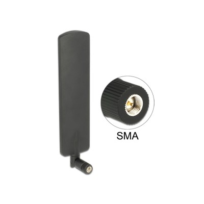 Delock LTE Antenna SMA plug 2 dBi omnidirectional rotatable with tilt joint black