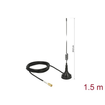 Delock WLAN 802.11 b/g/n Antenna SMB plug 2 dBi fixed omnidirectional with magnetic base and connection cable RG-174 1.5 m outdo