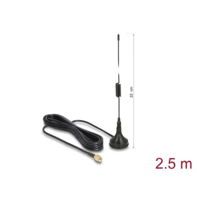 Delock GSM / UMTS / LTE Antenna SMA plug 2 dBi fixed omnidirectional with connection cable RG-174 2.5 m outdoor black