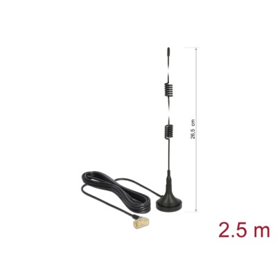 Delock LTE Antenna SMA plug 90° 2.5 dBi fixed omnidirectional with magnetic base and connection cable RG-174 2.5 m outdoor black