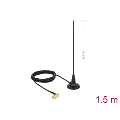 Delock 480 MHz Antenna SMA plug 90° 2.5 dBi fixed omnidirectional with magnetic base and connection cable RG-174 1.5 m outdoor b