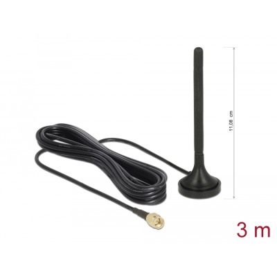 Delock LTE Antenna SMA plug 2 dBi fixed omnidirectional with magnetic base and connection cable RG-174 3 m outdoor black