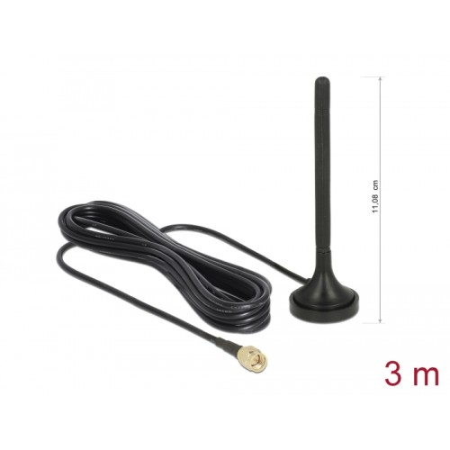 Delock LTE Antenna SMA plug 2 dBi fixed omnidirectional with magnetic base and connection cable RG-174 3 m outdoor black