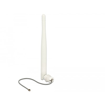 Delock WLAN 802.11 b/g/n Antenna I-PEX Inc., MHF® I plug 3 dBi omnidirectional 1.13 12 cm flexibel clip white