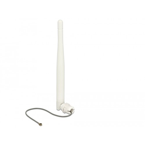 Delock WLAN 802.11 b/g/n Antenna I-PEX Inc., MHF® I plug 3 dBi omnidirectional 1.13 12 cm flexibel clip white