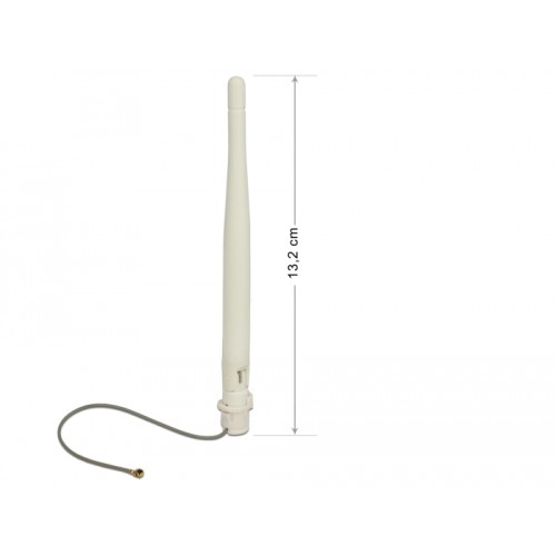 Delock WLAN 802.11 b/g/n Antenna I-PEX Inc., MHF® I plug 3 dBi omnidirectional 1.13 12 cm flexibel clip white