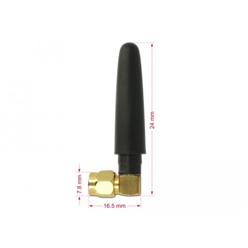 Delock LTE Antenna SMA plug 90° 2 dBi omnidirectional fixed black