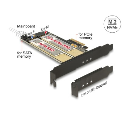 Delock PCI Express x4 Card > 1 x internal M.2 Key B + 1 x internal NVMe M.2 Key M - Low Profile Form Factor