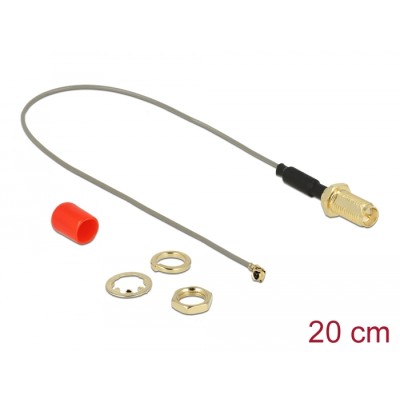 Delock Antenna Cable RP-SMA jack bulkhead ferrite core to MHF® I plug 1.13 20 cm thread length 10 mm