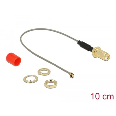 Delock Antenna Cable SMA jack bulkhead ferrite core to I-PEX Inc., MHF® I plug 1.13 10 cm thread length 10 mm