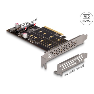 Delock PCI Express x8 Card to 2 x internal NVMe M.2 Key M - Bifurcation - Low Profile Form Factor
