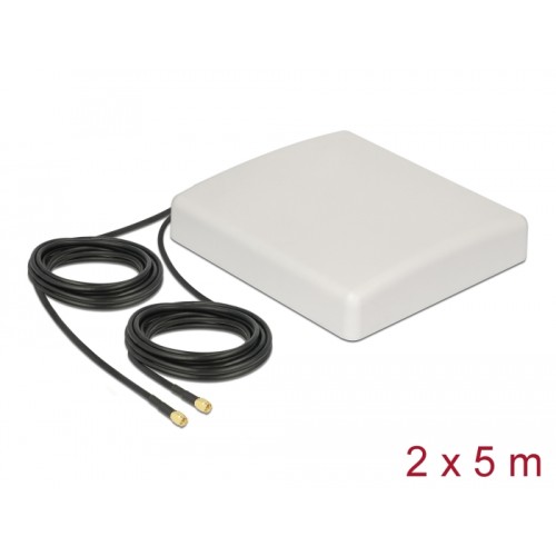 Delock LTE MIMO Antenna 2 x SMA Plug 8 dBi directional with connection cable RG-58 5 m white outdoor