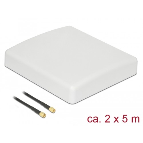 Delock LTE MIMO Antenna 2 x SMA Plug 8 dBi directional with connection cable RG-58 5 m white outdoor