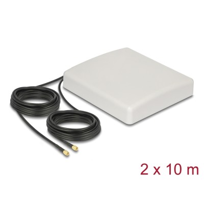 Delock LTE MIMO Antenna 2 x SMA Plug 8 dBi directional with connection cable RG-58 10 m white outdoor