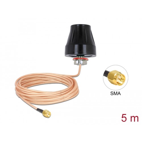 Delock LTE Antenna SMA plug 2 dBi fixed omnidirectional with connection cable (RG-316U 5 m) outdoor black