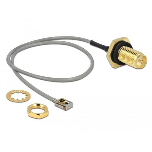 Delock Antenna Cable RP-SMA jack bulkhead to I-PEX Inc., MHF® I LK plug 1.13 20 cm thread length 10 mm splash proof