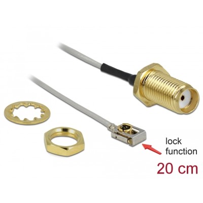 Delock Antenna Cable SMA jack bulkhead to I-PEX Inc., MHF® I LK plug 1.13 20 cm thread length 10 mm
