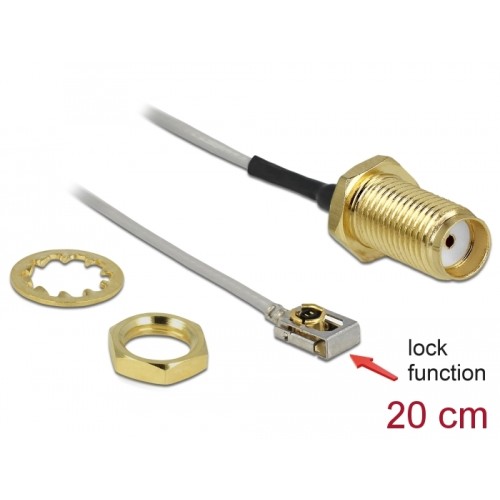Delock Antenna Cable SMA jack bulkhead to MHF® I LK plug 1.13 20 cm thread length 10 mm