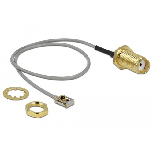 Delock Antenna Cable SMA jack bulkhead to MHF® I LK plug 1.13 20 cm thread length 10 mm